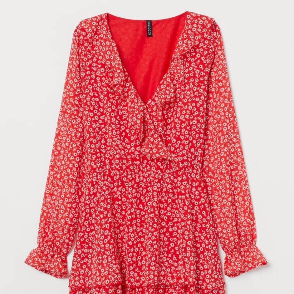 Red H&M Floral Chiffon Dress